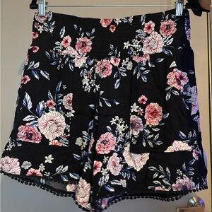Floral Black Shorts